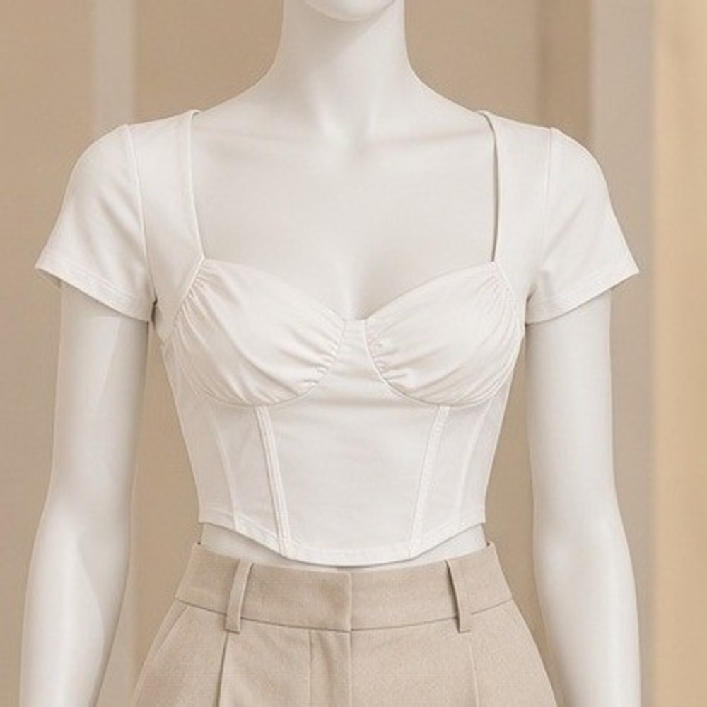 Live in the moment Womens Crop Top White Corset Ruched Sweetheart Small